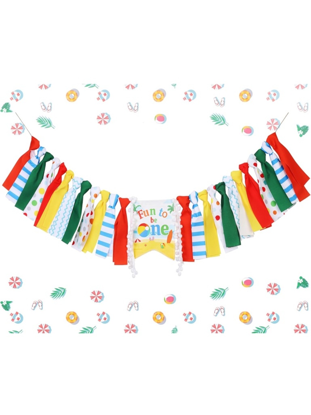 Fun to Be One High Chair Banner - Colorful Beach First Birthday Decor - Picture 4 of 9